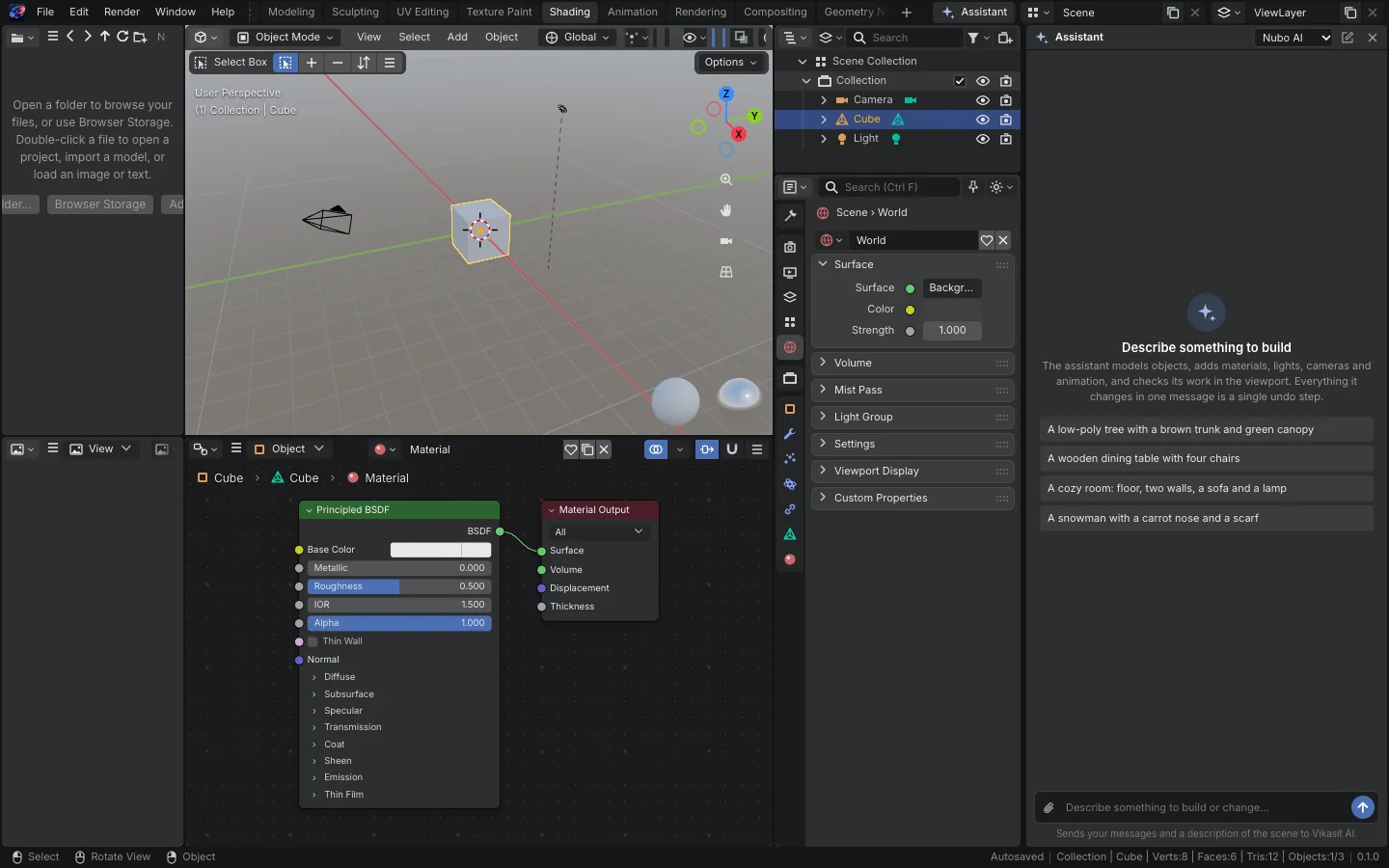 AI assistant sidebar next to a scene
