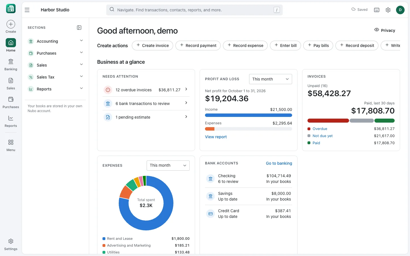 Accounting in Nubo Suite