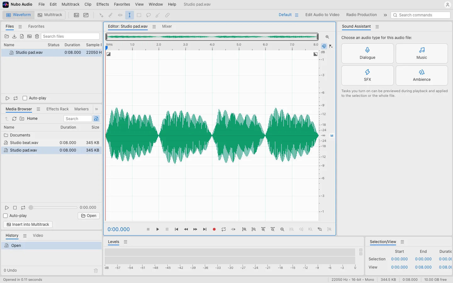 Audio in Nubo Suite