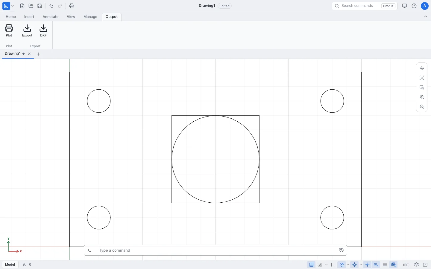 Dimensioned drawing with hatching and layer manager