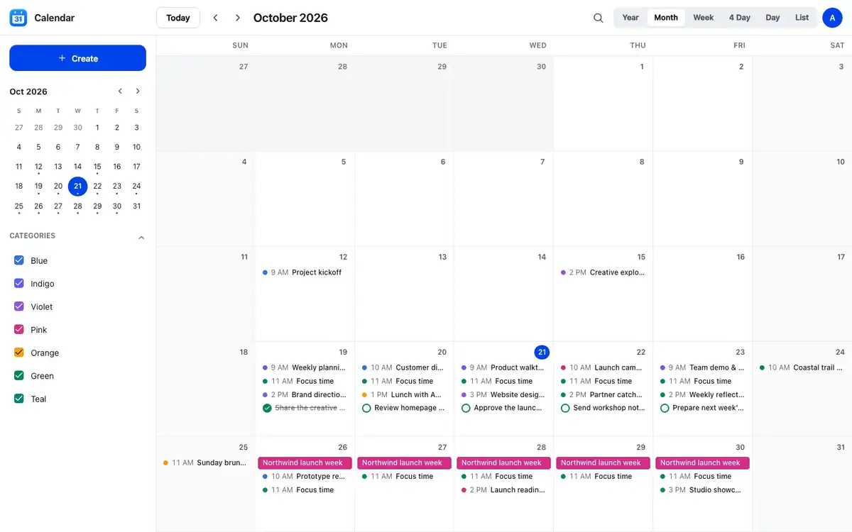 Week view with overlapping events