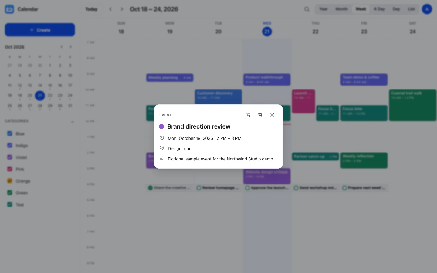Event editor with guest list and meeting link