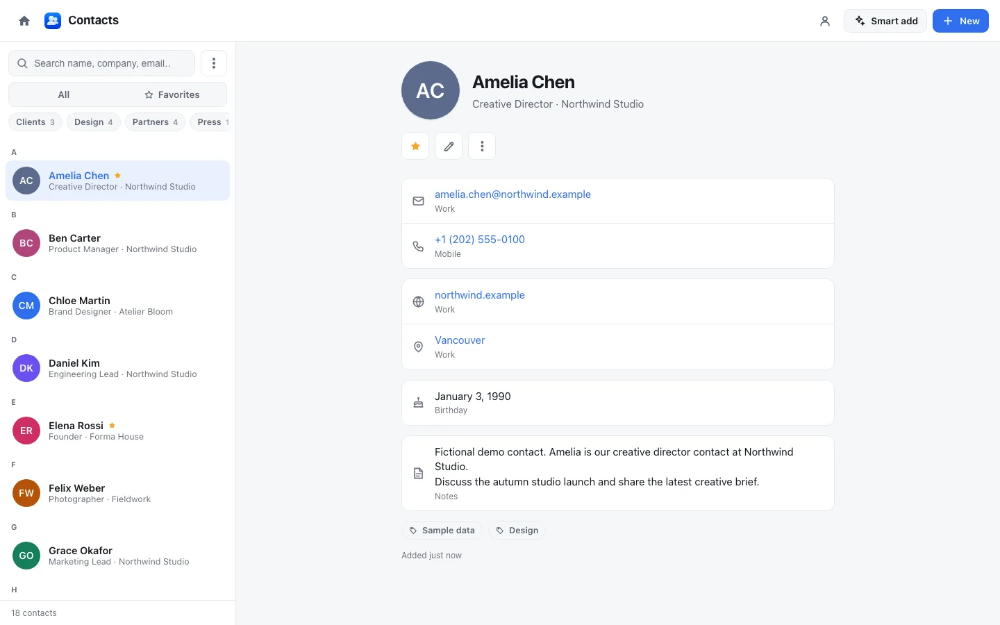 Contacts in Nubo Suite
