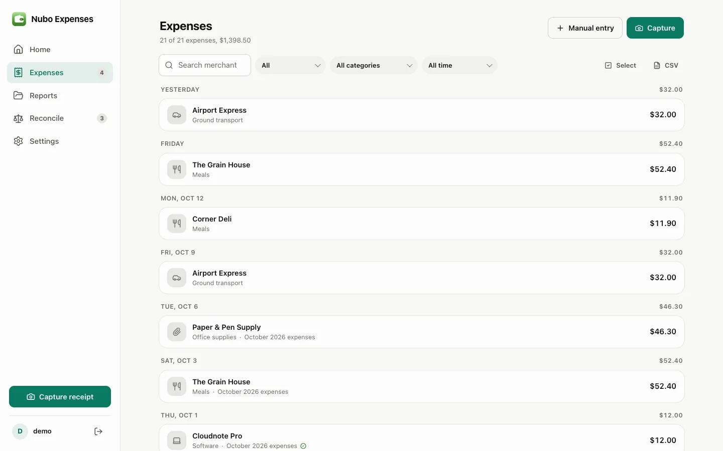 Receipt photo with pre-filled expense fields