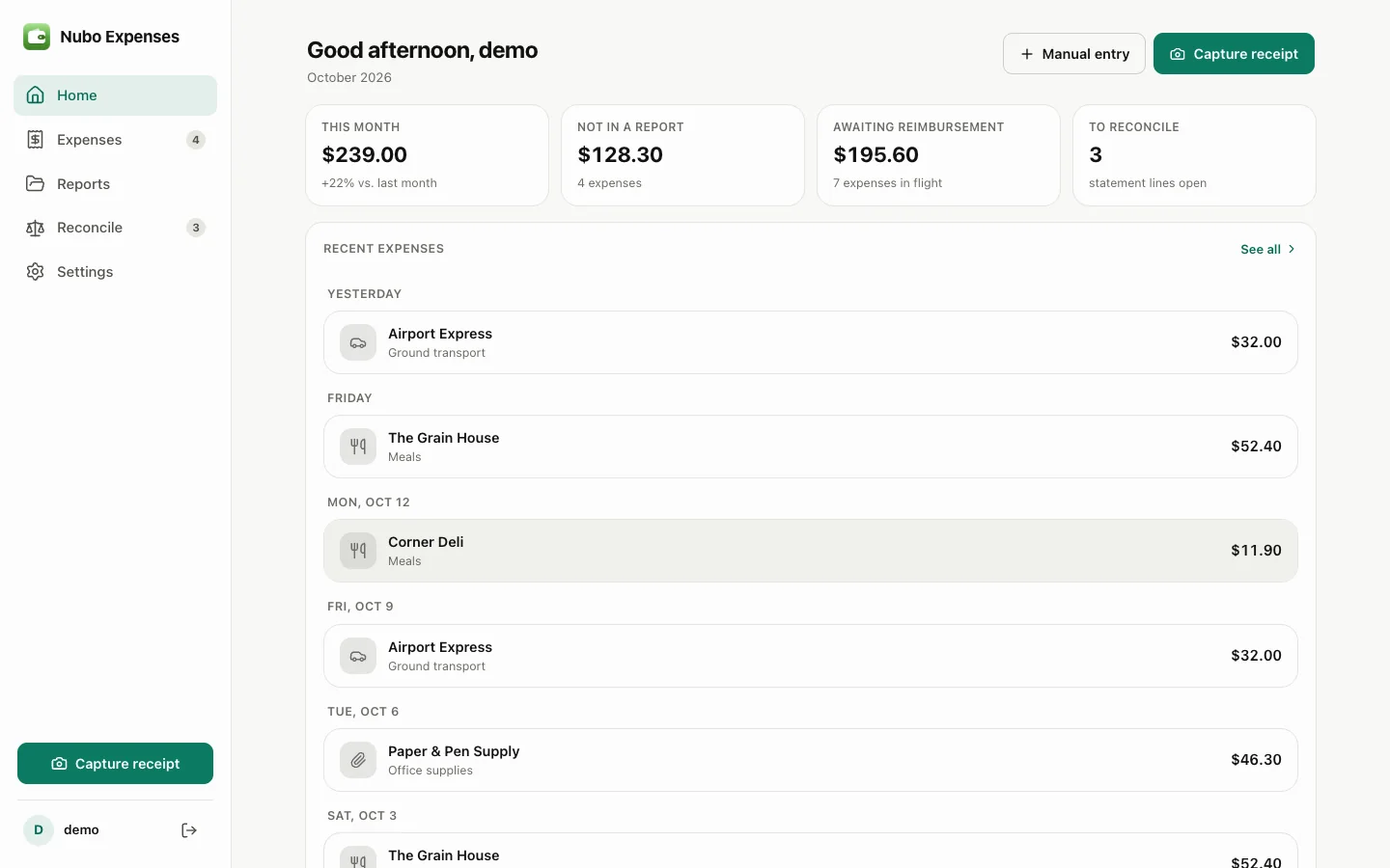 Expenses in Nubo Suite
