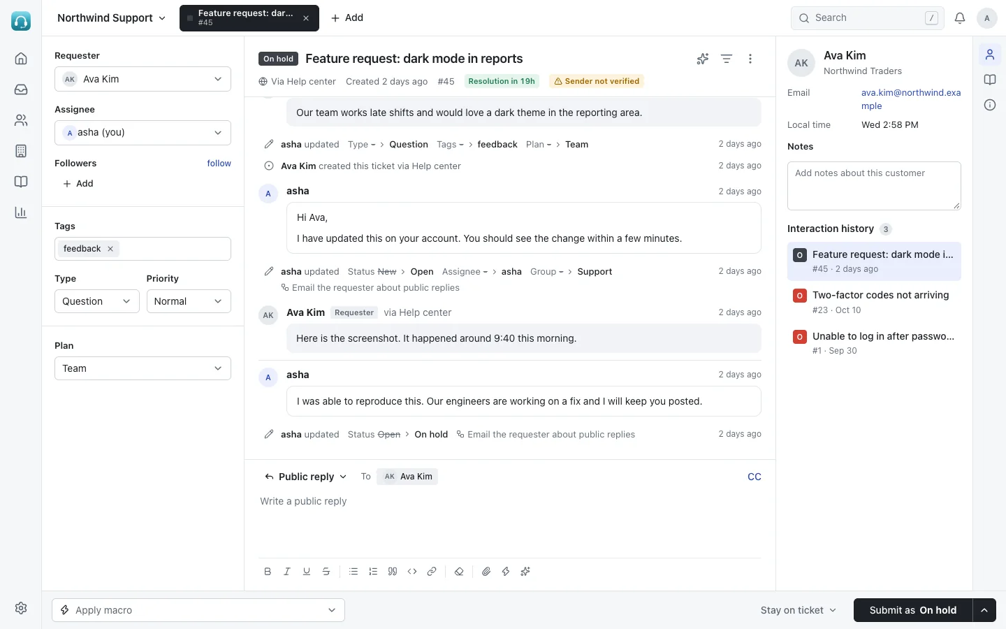 Ticket view with live counts
