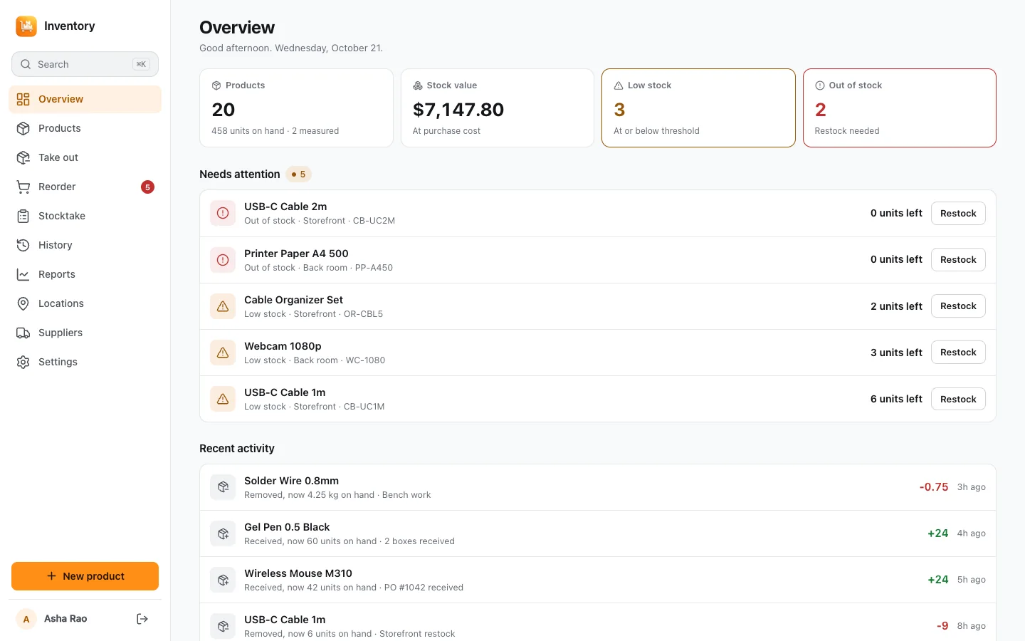 Inventory in Nubo Suite