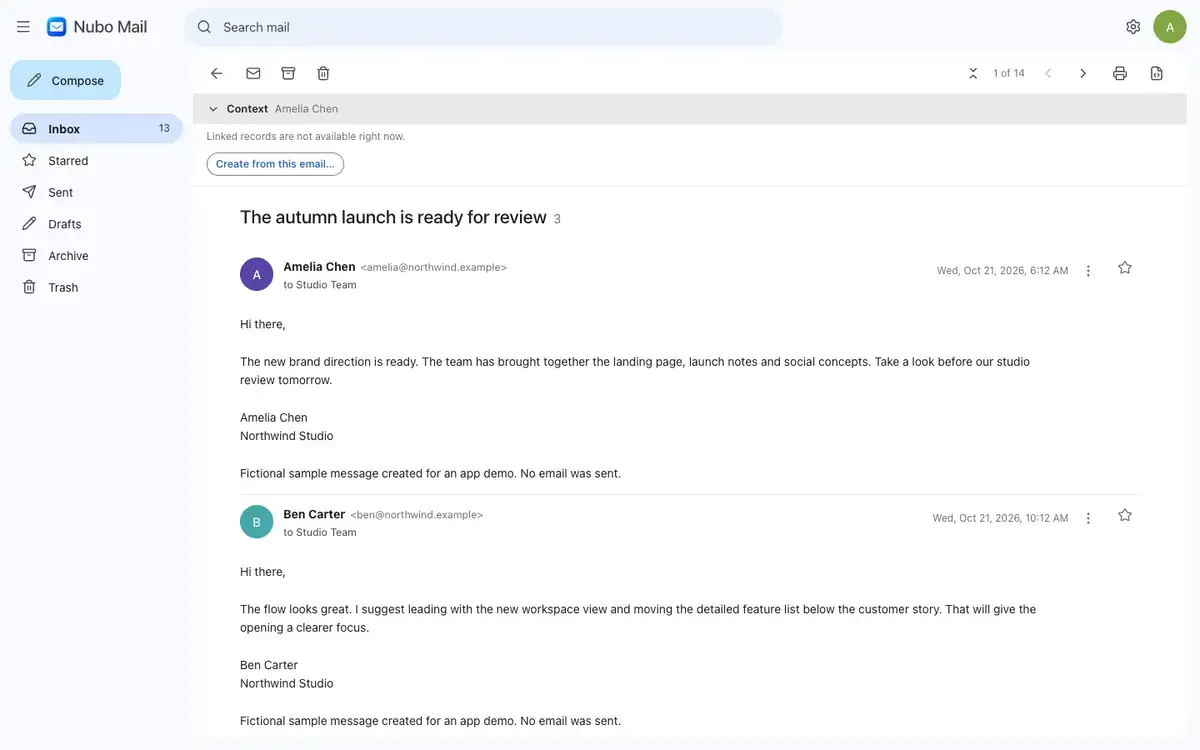 Mail inbox with a conversation open