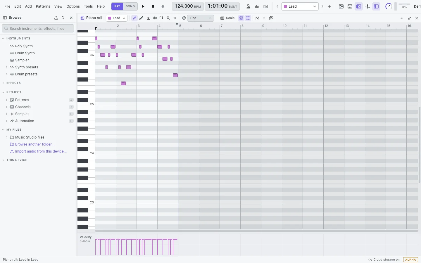 Playlist with pattern and automation clips