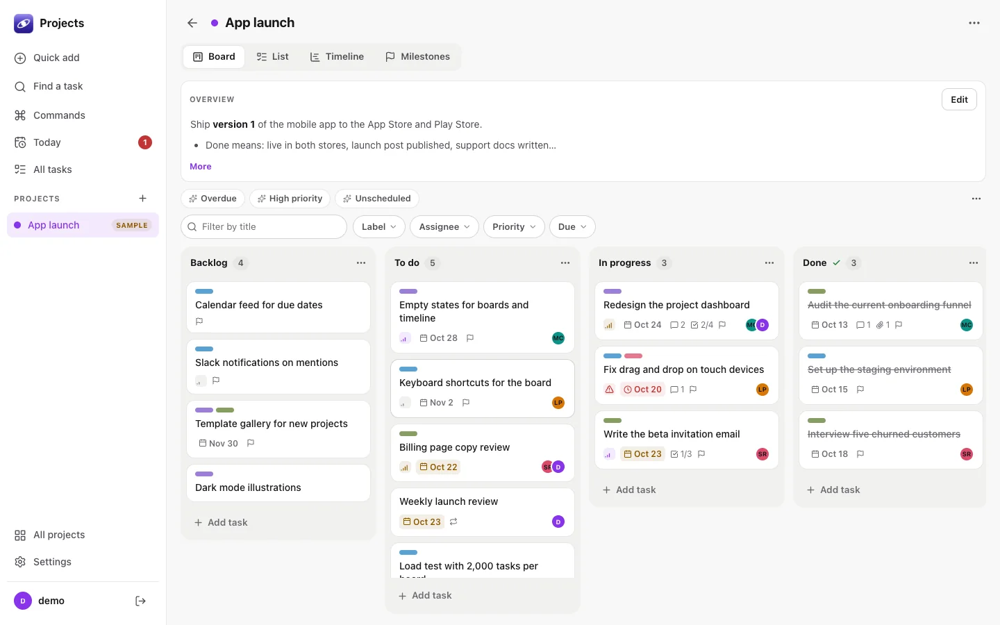 Projects in Nubo Suite