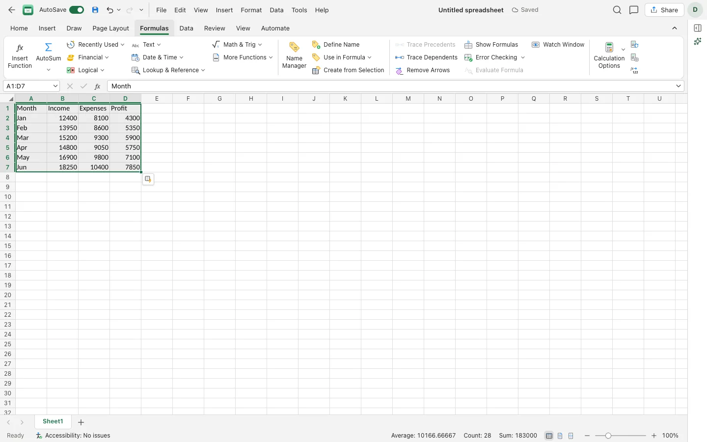 Column chart floating over a sheet