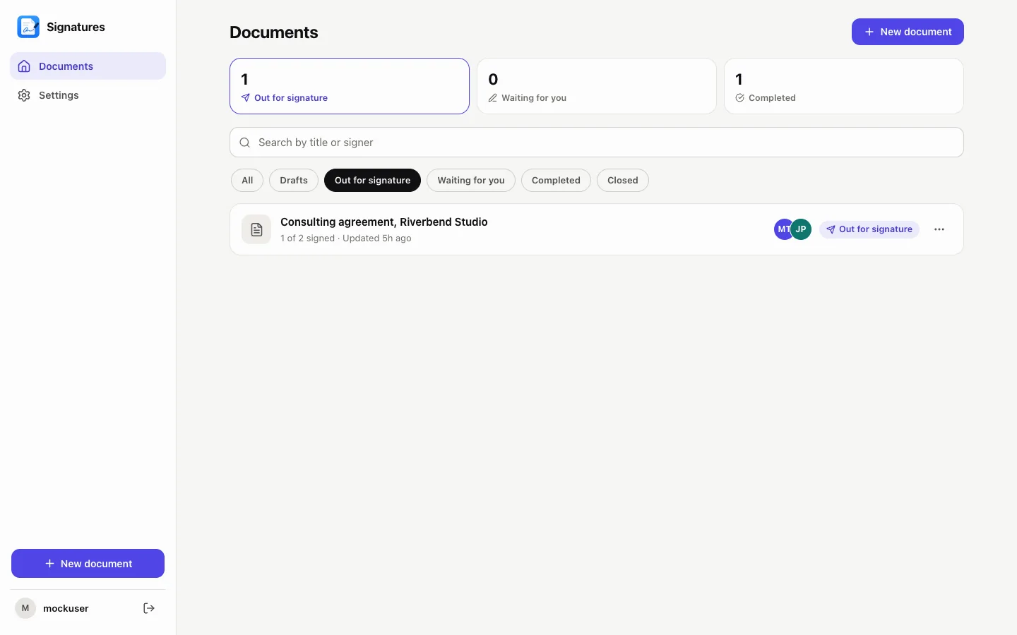 PDF with signature fields being placed