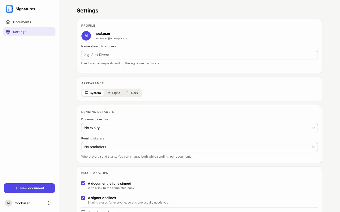 Completed document with certificate page