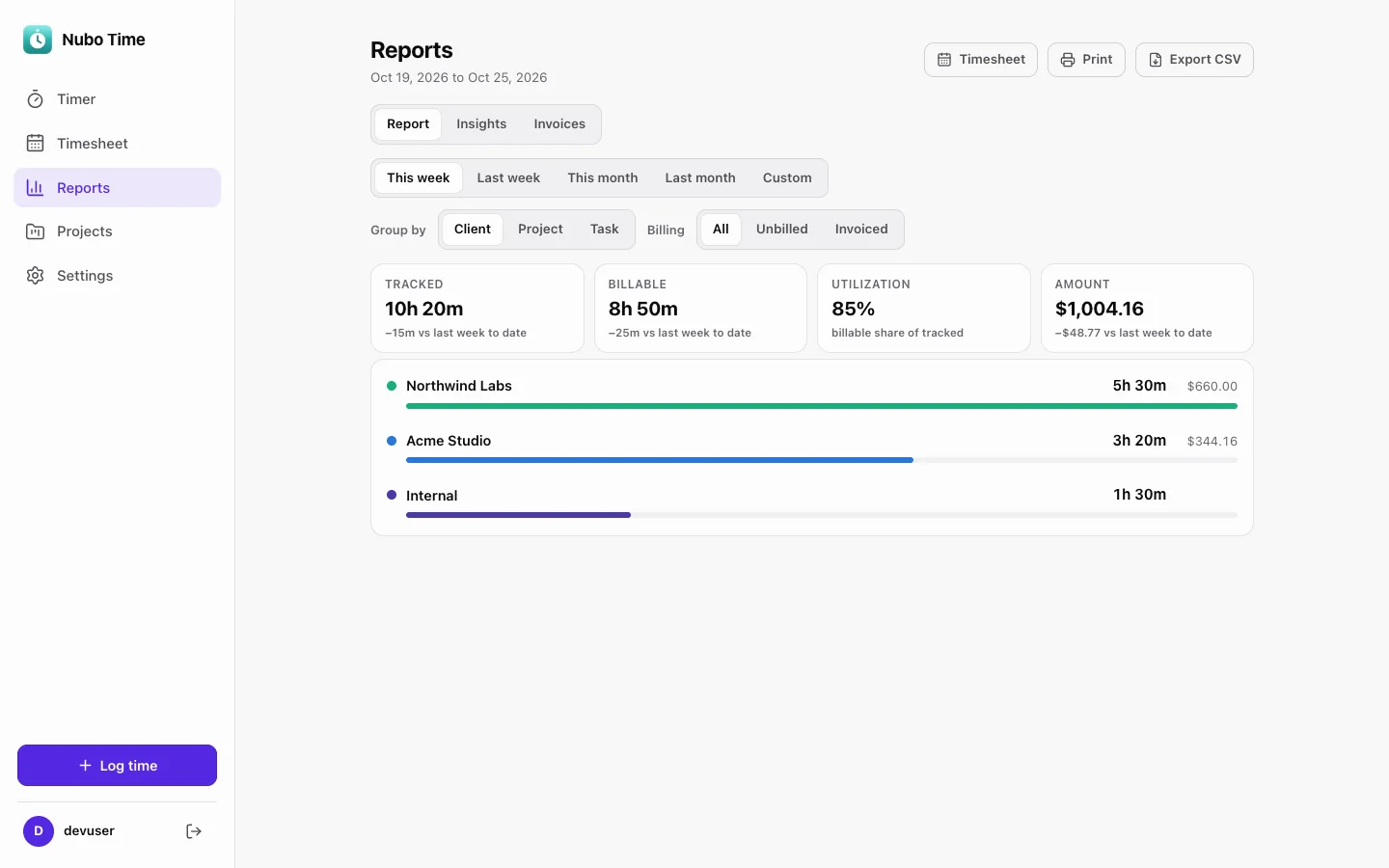 Invoice built from unbilled time