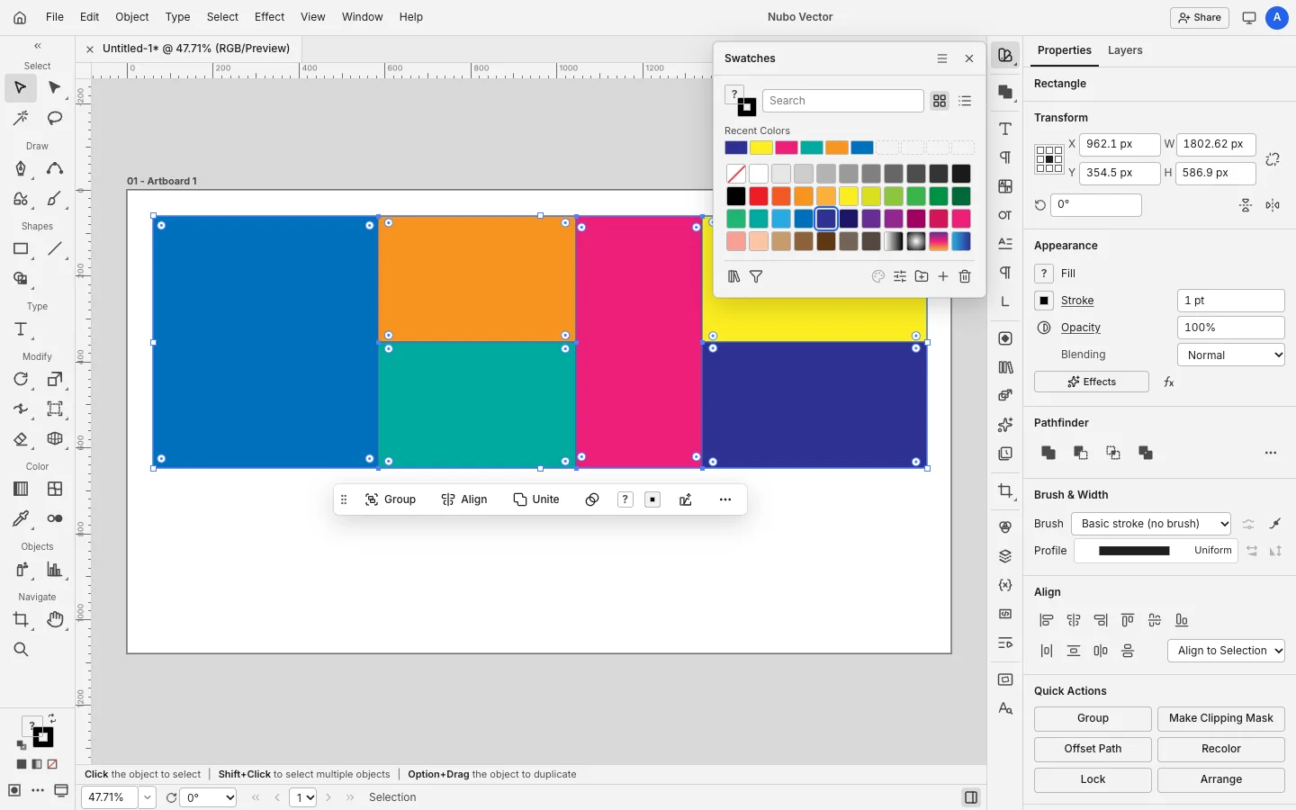 Artwork with gradient mesh and swatches panel