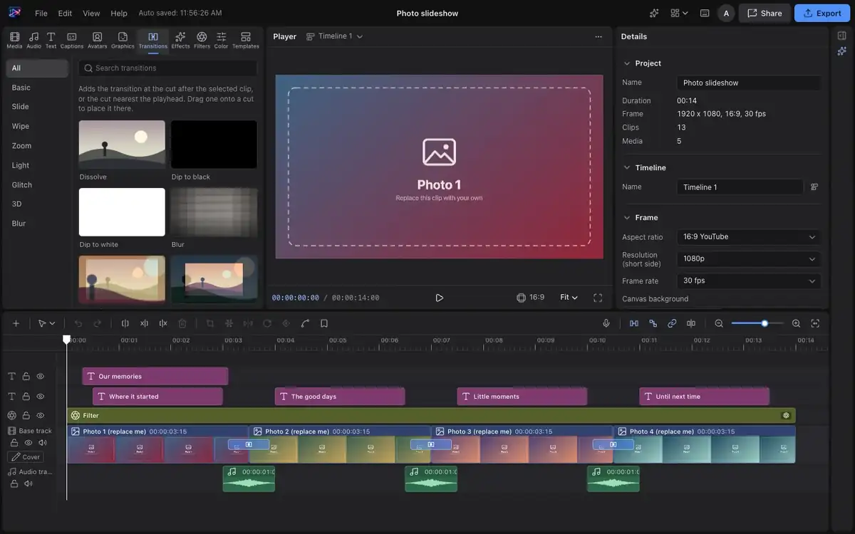 Timeline with several tracks and keyframes