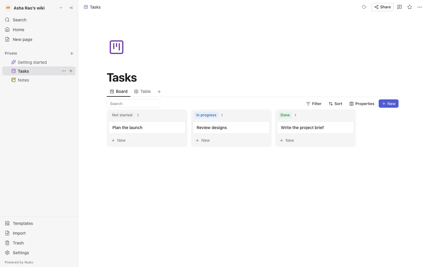 Page with the slash menu open